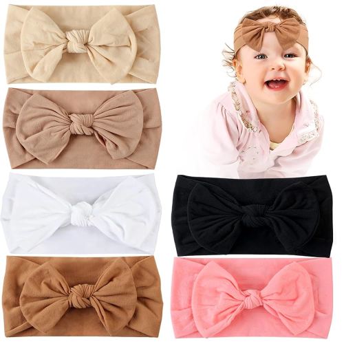 vivinin Baby Bow headbands Set - 6PCS Super Stretchy Soft baby bows and headbands, Nylon Headband Hairband with Bow Hair Accessory for Newborn, Baby, Toddler, Child (Mixed Colors)