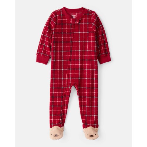 Baby Boy Plaid Print Fleece Loose Fit 1-Piece Pajamas - Red - Carter's | Carter's