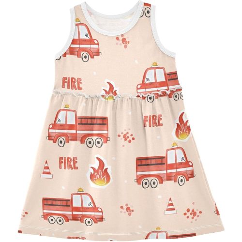 Cute Firetrucks Cartoon Car Summer Girl Dress Sleeveless Dresses Baby Toddler Girl Outfits Girls Clothes Size 2t-8Y