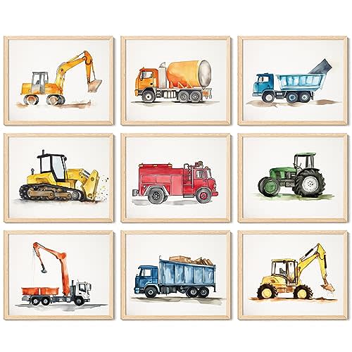 97 Decor Construction Room Decor For Boys - Toddler Boy Room Decor, Truck Wall Art For Kids Room, Car Pictures Wall Decor For Bedroom Playroom, Vehicle Tractor Prints Nursery Posters (Unframed)