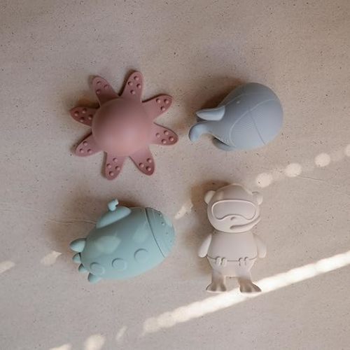 mushie Sealife Bath Toys Play Set for Toddlers | 100% Food Grade Silicone | Mold Free, Pack of 4 - Sea Life