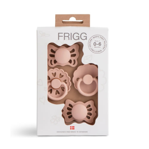 FRIGG Baby's First Pacifier Set | Floral Heart 4-Pack | Made in Denmark | BPA-Free (Blush, 0-6 Months)