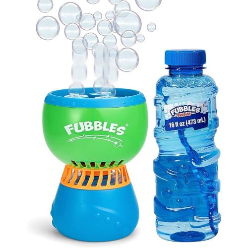 FUBBLES NO Spill Funfiniti Bubble Machine | Blows One Hour of Non Stop Bubbles | Amazon Exclusive Toy Set Includes 36oz of Non Toxic Refill Solution (Bubble Solution Bottle Colors Will Vary)