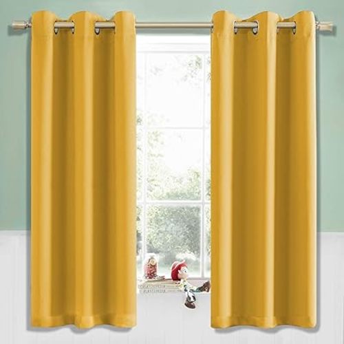 KEQIAOSUOCAI Yellow Blackout Draperies Curtains for Baby Kids Girls Room Nursery Essential Thermal Insulated Grommet Top Sun Block Curtain Drapery Panels 1 Pair 34 x 54 inches