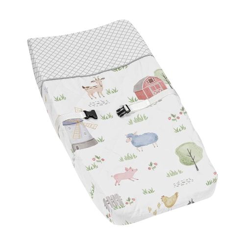 Sweet Jojo Designs Farm Animals Boy or Girl Baby Nursery Changing Pad Cover - Watercolor Farmhouse Lattice Horse Cow Sheep Pig