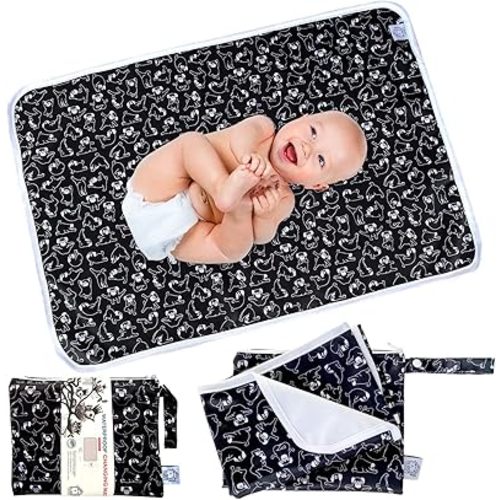 Flock Three Waterproof Baby Diaper Changing Pad with Storage Bag (43.3" X 28.7") Washable Wipeable Reusable Leak Proof Diaper Travel Mat Station Changing Mattress Liner Cribs Bed Cover, Dogs