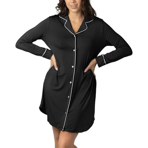 Clea Maternity Nightgown, Long Sleeve Postpartum Pajamas and Button Down Nursing Nightgown
