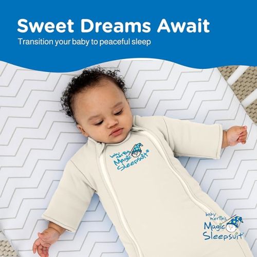Baby Merlin's Magic Sleepsuit - Cotton Baby Swaddle Transition Product - Soft and Breathable Design, Double Zipper for Easy Diaper Changes, Promotes Safe Sleep - Cream - Large 18-21lbs