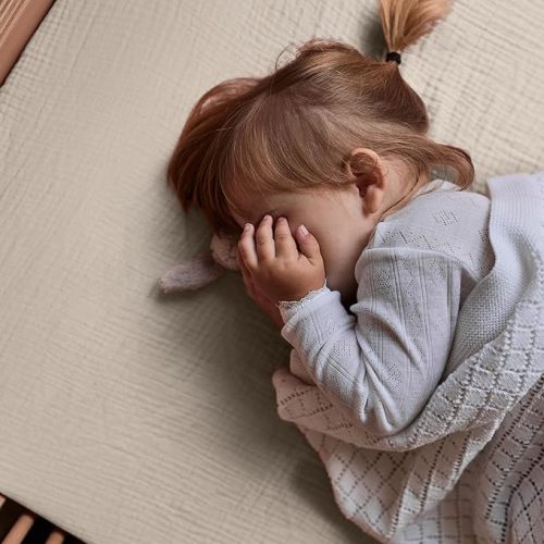Crib Sheets – Organic Cotton Muslin Fitted Crib Sheet – Standard Size for Baby Boy and Baby Girl 28" x 52" Ultra-Soft and Breathable. (Fog)