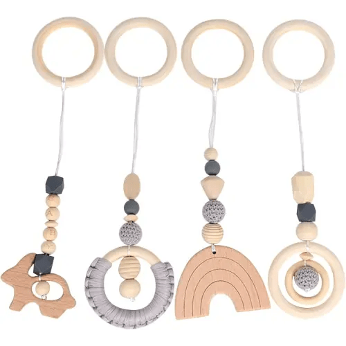 Wooden Baby Gym Hanging Toys, Wooden Baby Hanging Toys Foldable Baby Play Gym Frame Activity Center Hanging Bar Toys Newborn Gift for Baby Girls and Boys