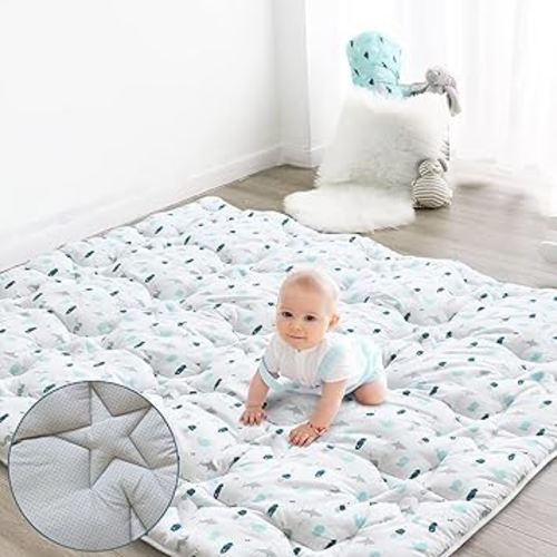 Baby Play Mat for Boys Girls, 50'' x 50'' Baby Play Mat for Playpen, One-Piece Crawling Play Mat for Baby, Non Slip Kids Play Mat, Toddlers, White Print