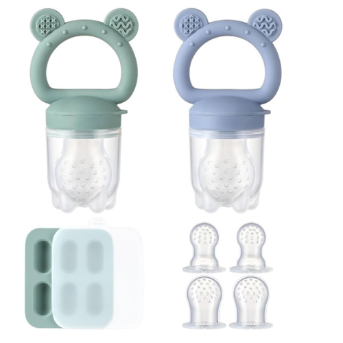 2 Pack Silicone Baby Fruit Feeder with Mini Freezer Tray, Breastmilk Popsicle Molds for Baby Teething Relief, Fresh Food Feeder for Safe Infant Self Feeding, Extra Food Pouches
