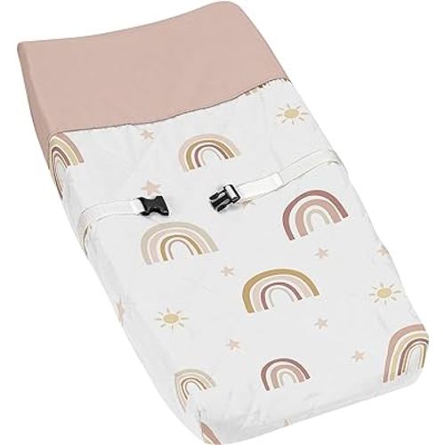 Sweet Jojo Designs Boho Rainbow Girl Baby Nursery Changing Pad Cover - Blush Pink Dusty Rose Gold Yellow Mauve Taupe Beige Tan Bohemian Stars Sun Celestial Vintage Sky