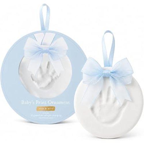 Kate & Milo Blue Baby Handprint & Footprint Ornament Kit – DIY Baby Keepsake Clay Impression, Baby’s First Christmas Ornament, Newborn Memory Gift, Baby Gift, Nursery Keepsake