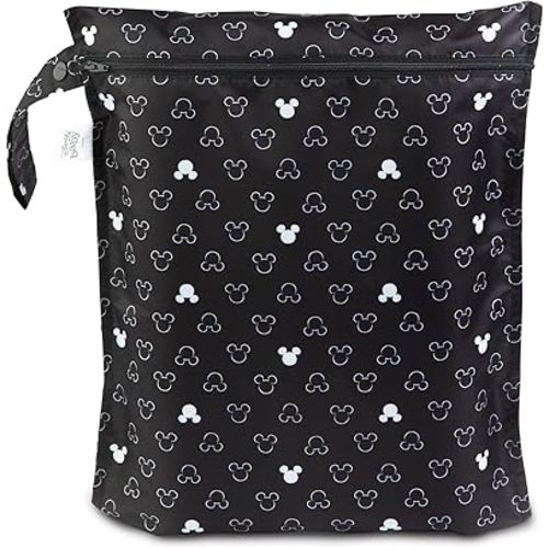 Bumkins Disney Waterproof Wet Bag for Baby, Travel, Swim Suit, Cloth Diapers, Pump Parts, Pool, Gym, Toiletry, Strap to Stroller, Daycare, Zipper Reusable Bag, Packing Pouch, Mickey Mouse Icon