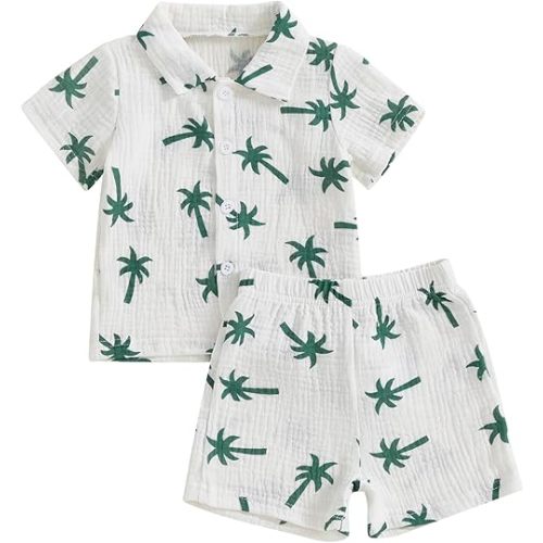 Baby Boys Clothes Set Toddler Infant Boys Button-down Shirt Tops + Cotton Gauze Shorts Summer Outfit 2PCS with Pockets