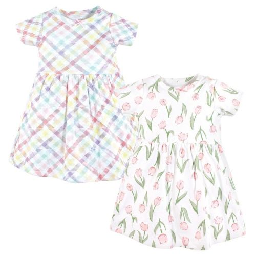 Hudson Baby Infant and Toddler Girl Cotton Dresses, Pink Tulips, 9-12 Months