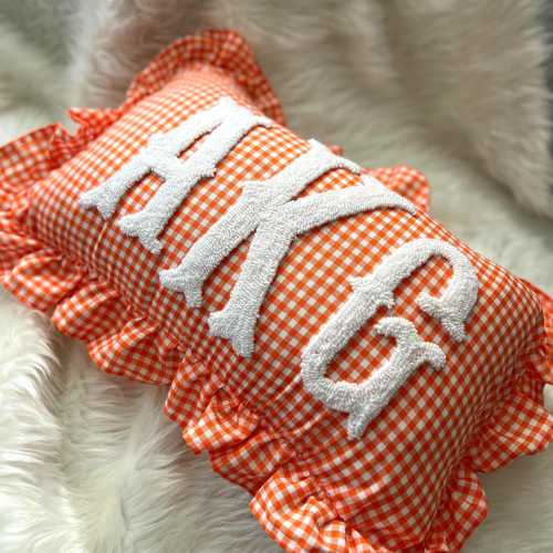 Custom Monogram Ruffle Pillow, Gingham Pillow, Monogram Graduation Gift, Cute Room Accent, Gift for Graduate, College Girl Room Decor