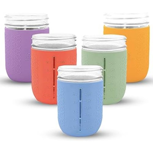 Wide Mouth Mason Jar Silicone Sleeve, 16oz, Spring Summer 5pk