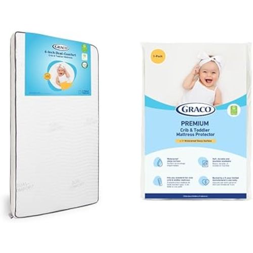 Graco Dual-Comfort Baby Crib Mattress & Protector Value Bundle (1-Pack) – Includes GREENGUARD Gold Certified Crib Mattress, GREENGUARD Gold Certified Waterproof Protector
