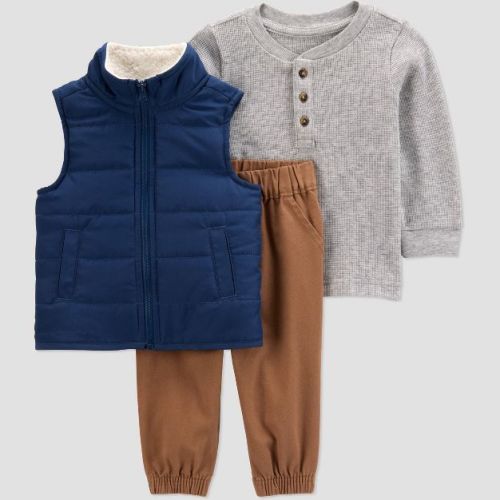 Carter's Just One You® Baby Boys' 3pc Top & Bottom Vest Set - Navy Blue/Khaki