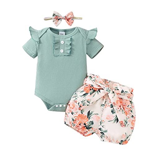 Mioglrie Newborn Baby Girl Clothes Romper Shorts Set Cute Infant Summer Outfits Cotton Baby Clothes for Girls