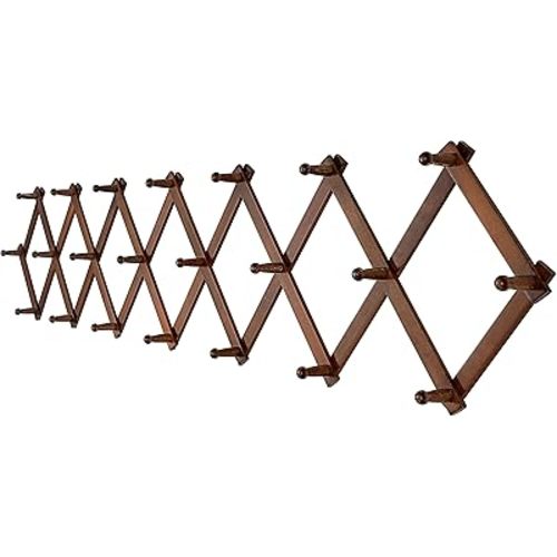 SKOLOO Accordion Wall Hanger, Modern Expandable Coat Rack Wall Mounted, Solid Wooden Wall Hat Rack, 22 Peg, Walnut