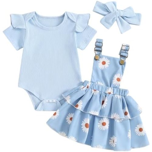 Mubineo Baby Girl Summer Clothes Cute Outfits Short Sleeve Romper Overall Skirt Dress Headband 3PCS Newborn Outfit
