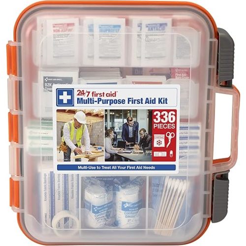 24/7 First Aid OSHA Compliant First aid Kit, All-Purpose 100-Person Emergency First Aid Kit for Business, Home, and Car in Plastic Case with Easy-Slide Latches, 336 Pieces