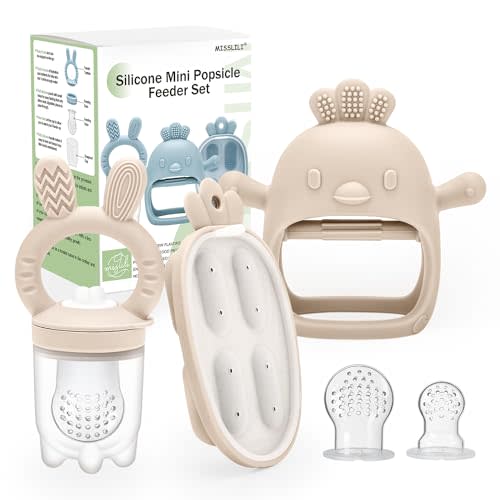 MISSLILI Baby Food Fruit Feeder & Mini Freezer Nibble Tray, Breastmilk Popsicle Molds for Baby Cooling Relief, BPA Free Safe Infant Self Feeding, Silicone Baby Teething Toys for Boys and Girls
