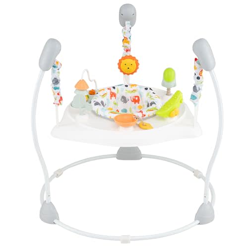 BABY JOY Baby Activity Center, Baby Jumpers and Bouncers with Music, 360° Rotating Seat, 3 Adjustable Heights, Montessori-Inspired Activity Center for Baby 7-15 Months (White)