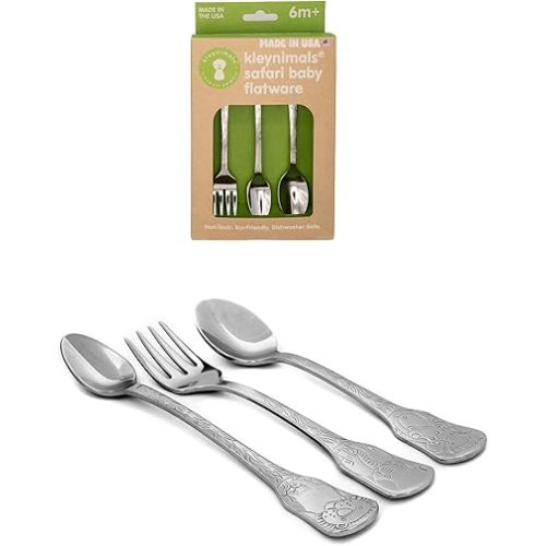 Kleynimals Safari Friends Baby Flatware Set - Made in the USA - 100% stainless steel baby forks and spoons
