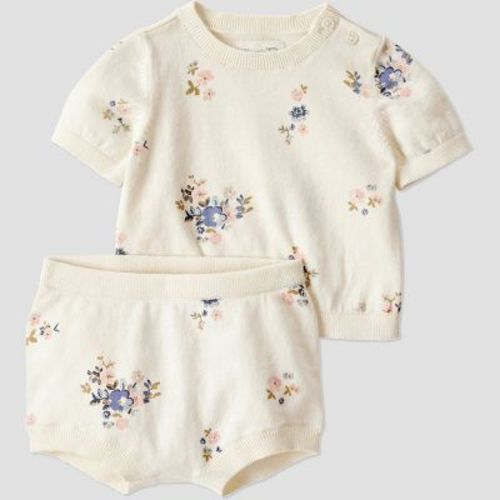 Little Planet by Carter's Organic Baby Girls' Sweater Set - Newborn: Floral Pattern, Pullover Sweater & Shorts, Machine Washable