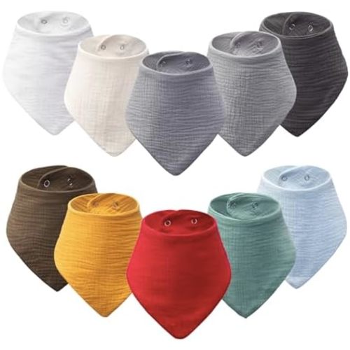 10-Pack Baby Bandana Bibs, 100% Cotton Drool Bibs for Boys & Girls, Soft Absorbent Teething Bib for Newborn Infant Toddler