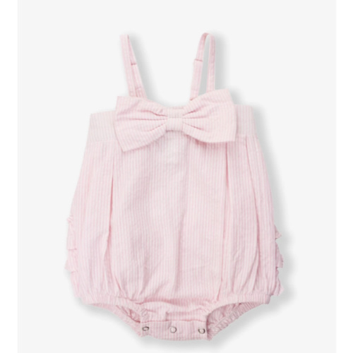 Bow Front Bubble Woven Romper | RuffleButts & RuggedButts