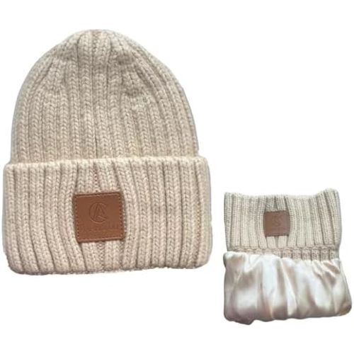 Aarin & Co. Silky Satin Lined Knit Beanie Hats for Baby Boys and Girls Newborn and Toddler Hair Protection Made with Cashmere