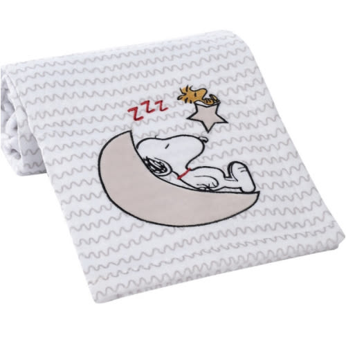 Bedtime Originals Snoopy Love Soft White/Taupe Fleece Baby Blanket w/ Applique