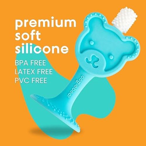 oogiebear Infant-to-Toddler Training Toothbrush - 0-2 years - 360° Soft Silicone, Promotes safe Brushing, Baby & Kids Health - Teddy Bear Design Oral Care - 1 Unit
