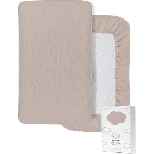 Khaki Neutral Crib Sheets for Baby Girl, Muslin Cotton Crib Sheets for Standard Crib Mattress, 28" x 52" Toddler Bed Sheet (46C-08)