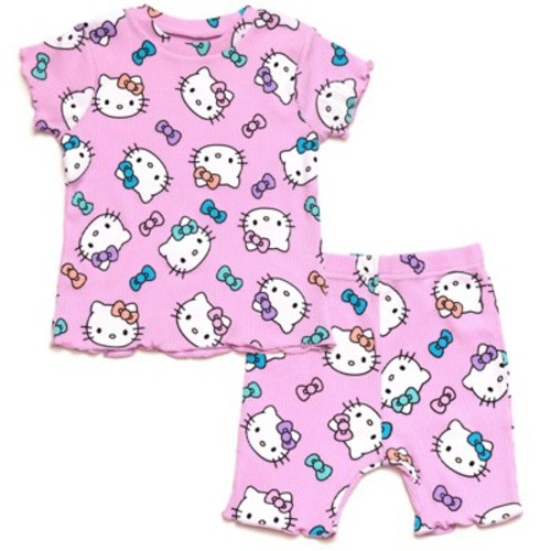 Hello Kitty Newborn Baby Girls Ribbed T-Shirt and Shorts Outfit Set Pink 0-3 Months