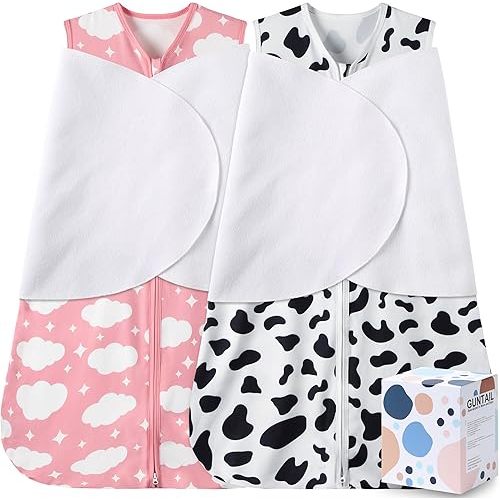 Newborn Sleep Sack Baby Swaddle,3-Way Adjustable Wearable Blanket,100% Rayon Cotton Swaddling Sleeping Bag. (Cloud & Cow Print, 0-3 Months)