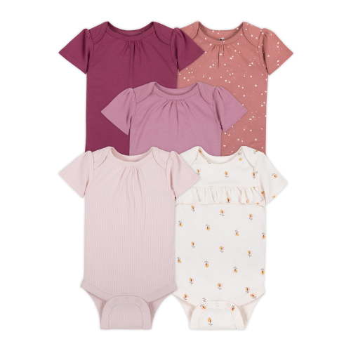Little Star Organic Baby Girl 5Pk Short Sleeve Bodysuit, Size Newborn