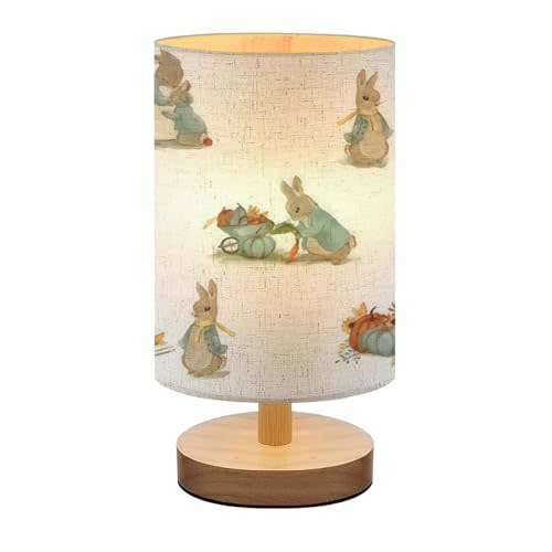 Bedside Lamp for Bedroom, seamless pattern childrens illustrations rabbit autumn pattern nursery Small Lamp, Linen Lampshade Table Lamp, Dimmable Nightstand Lamp with Woodbase for Living Room Office