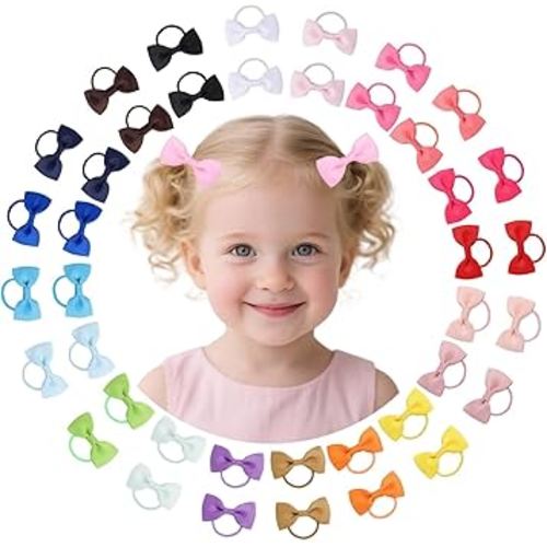 40pcs baby hair ties with Bows Elastic Ponytail Holders Small Hair Accessories for Kids Toddlers Infants. (Mixed color 1)