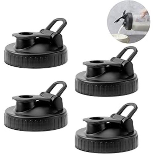 Pour Spout Lids for Ball Regular Mouth Mason Jars, Airtight Canning Jar Flip Cap Top Lid for Drinking, Salad, Dressing Pouring, Leak-Proof, Black Pack of 4