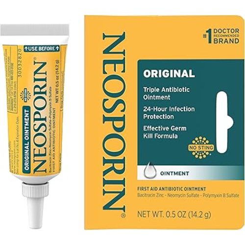 Neosporin Original First Aid Triple Antibiotic Ointment with Bacitracin Zinc for Infection Protection, Wound Care Treatment & Helps Minimize the Appearance of Scars for Minor Wounds, .5 oz