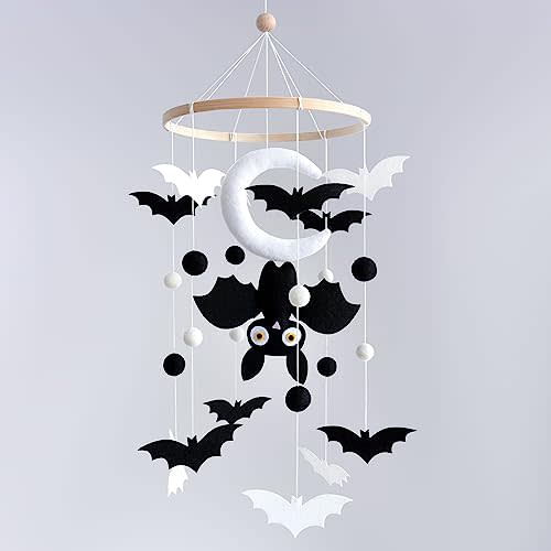 Baby Crib Mobiles Woodland for Newborn Baby Mobiles for Baby Boys, Baby Girls, Cool Crib Mobile Nursery Decor with Bat Black White, Baby Shower Use