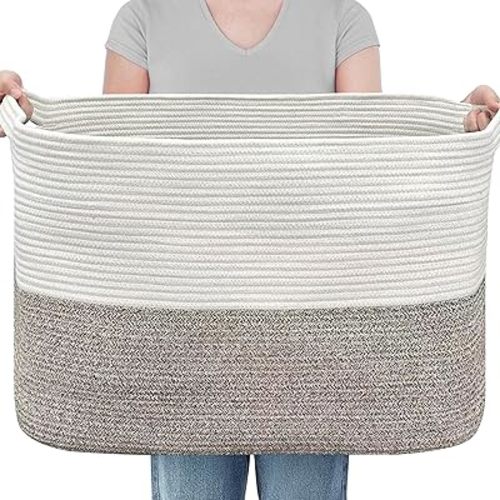 MEGASKET XXXXL Rope Basket for Blankets, 25" x 16" x 16"(108L) Rectangle Blanket Basket Living Room, Extra Large Wicker Woven Blanket Pillow Storage Basket, Kids Dog Toy Basket Storage Bins Organizer