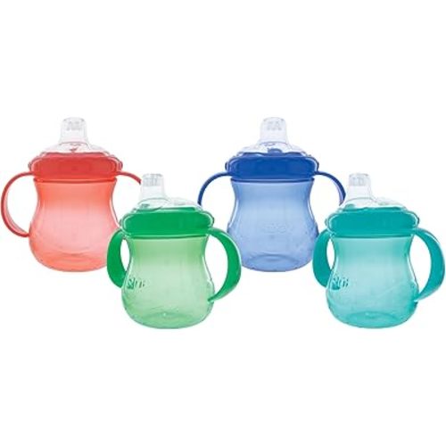 Nuby Plastic Two-Handle No-Spill Grip N' Sip Cup with Soft Spout, 10 Ounce, Colors May Vary