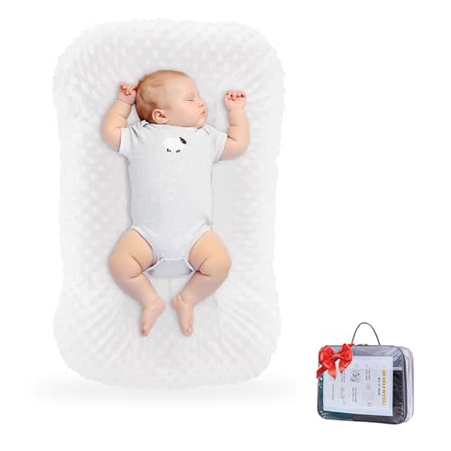 Loevin Baby Lounger for Newborn Flat Cover,Baby Nest Cover Tummy Time Mat Breathable & Soft,0° Angle Babies Essentials Gifts Newborn Lounger for Boys & Girls 0-12 Months(White Bean)